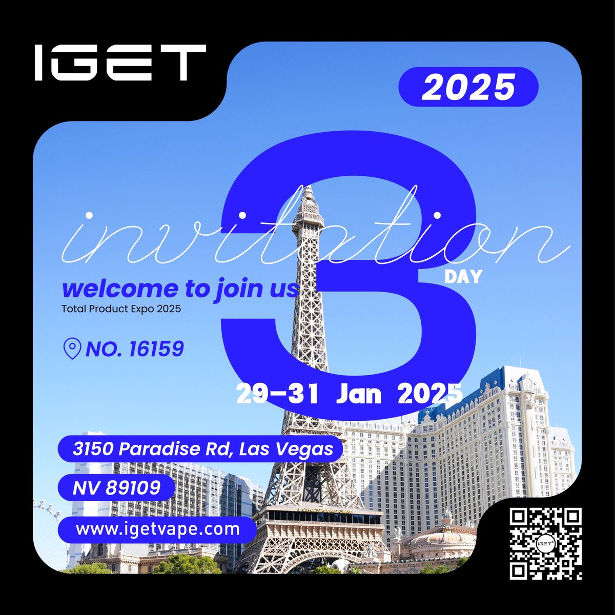 ⏳ Countdown to TPE 2025! Only 3 days to go! Join IGET at Booth NO. 16159 in Las  Vegas for groundbreaking innovations and surprises! 💡 📅 Jan 29–31, 2025  📍 3150 Paradise