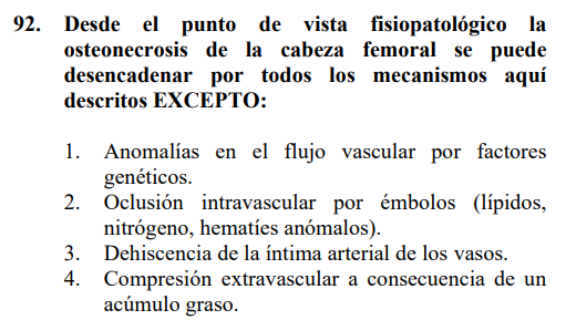 ojedathies's tweet photo. Pregunta 92: Todas favorecen la osteonecrosis de cadera (favores genéticos como enfermedades por depósito o coagulopatias, oclusión por émbolos, compresión por acúmulo grado medular como en el alcoholismo...) salvo la lesión de la ínttia. Respuesta INCORRECTA: 3 https://t.co/mq8akRwSDH