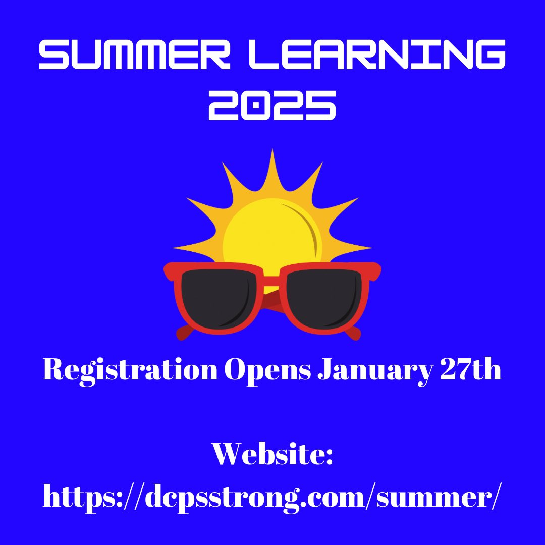 Jefferson Academy (@jatrojans) on Twitter photo Summer Learning 2025 Registration Opens TOMORROW, 1/27.
Students and families can learn more about Summer 2025 at: dcpsstrong.com/summer/ <a href="/dcpublicschools/">DC Public Schools</a> Summer Learning 2025 Registration Opens TOMORROW, 1/27.
Students and families can learn more about Summer 2025 at: dcpsstrong.com/summer/ <a href="/dcpublicschools/">DC Public Schools</a>