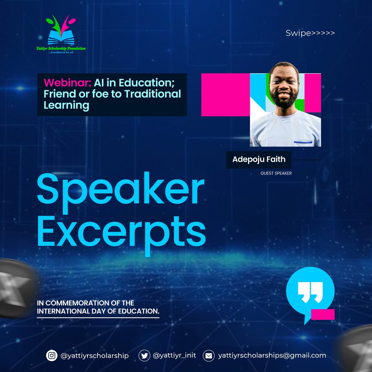 Yattiyr_Init's tweet photo. Here’s a thread of the insightful excerpts from last night’s Twitter Space. We hope you pick up one or two valuable lessons as you go through them. Which slide resonates with you the most?
#AIinEducation #YattiyrWebinar https://t.co/u7AqQZEGBz