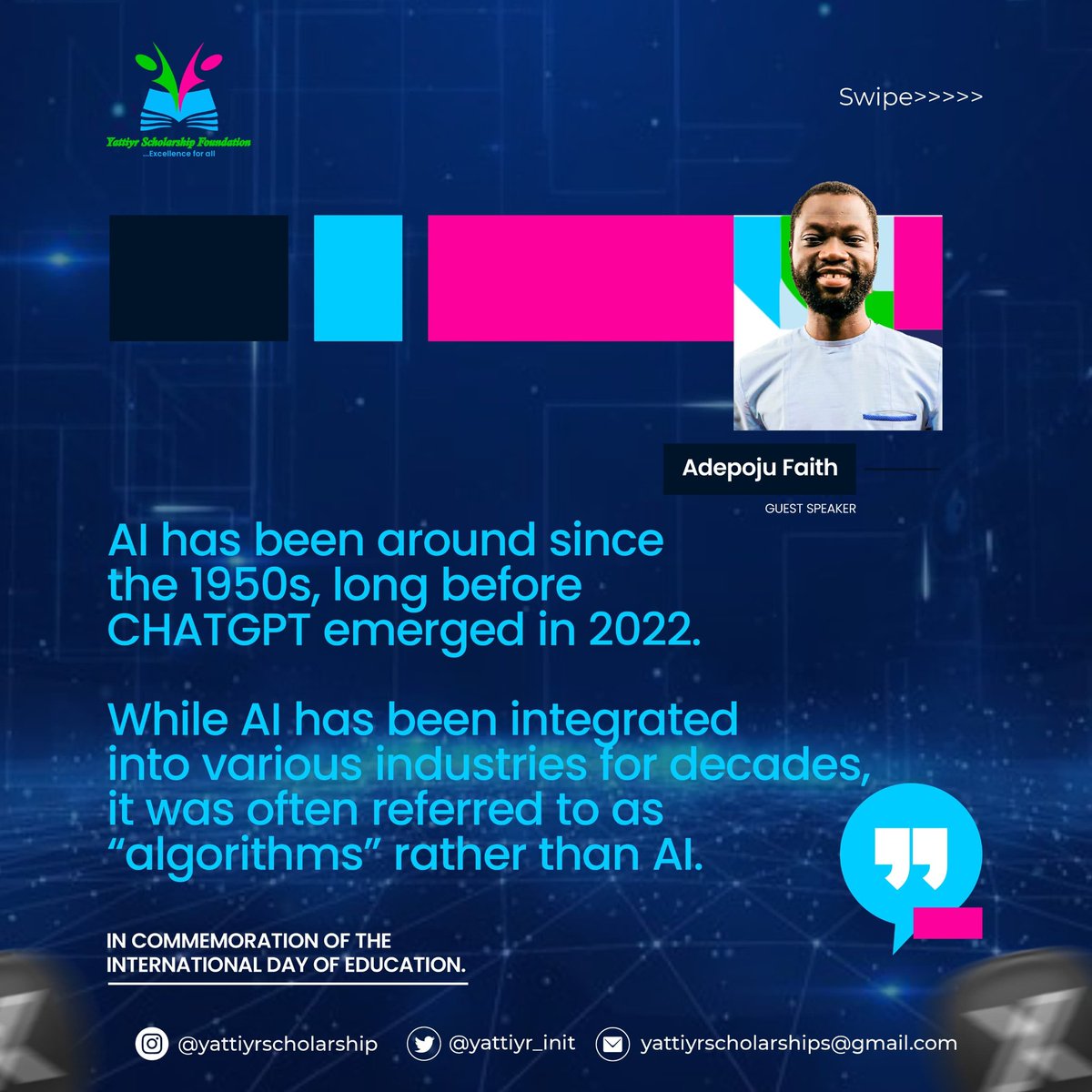 Yattiyr_Init's tweet photo. Here’s a thread of the insightful excerpts from last night’s Twitter Space. We hope you pick up one or two valuable lessons as you go through them. Which slide resonates with you the most?
#AIinEducation #YattiyrWebinar https://t.co/u7AqQZEGBz
