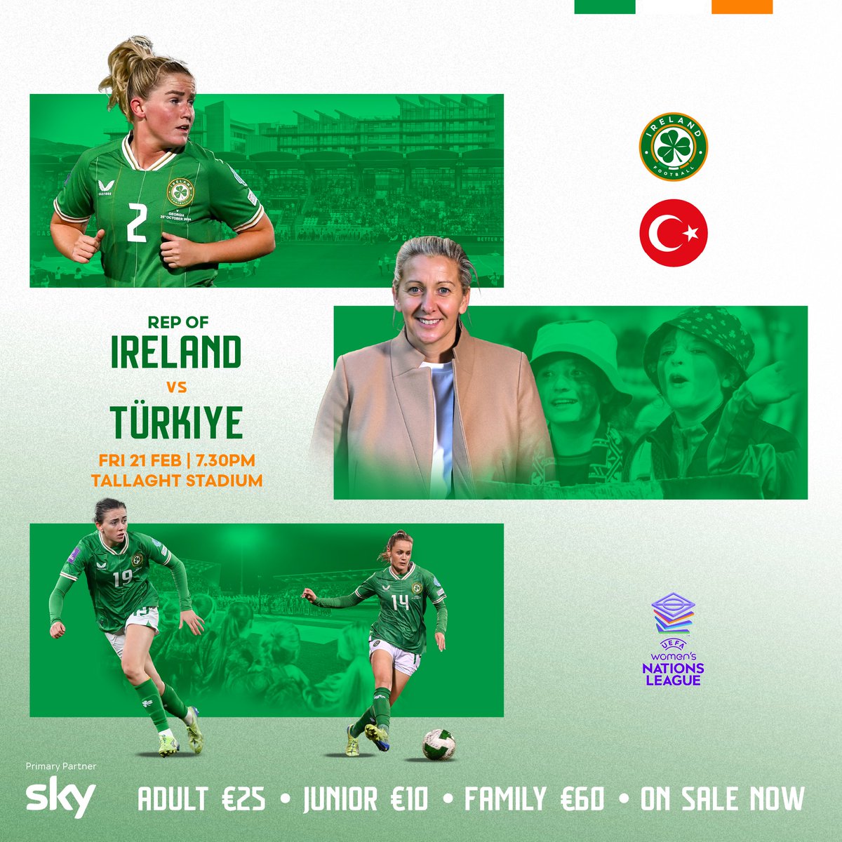Ireland WNT kick off their 2025 UEFA Nations League campaign in Tallaght Stadium on Friday, February 21st. 

Will you be there?

Secure your seat now 👉 ticketmaster.ie/event/1800622A…