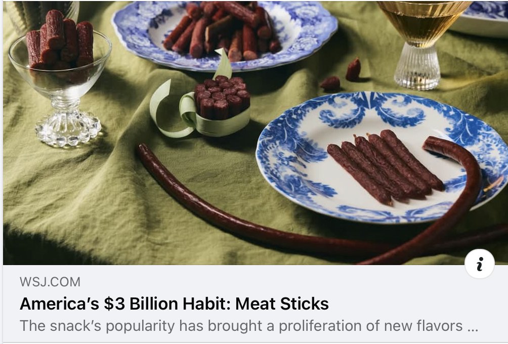 bigfatsurprise's tweet photo. Meat sticks are the fastest-growing snack category in America. Up >10% since last year. People are getting the message that they need protein! Meat is satiating, does not spike blood sugar. And a meat stick is way better than an ultra-processed protein bar. 🙌👊
Link in comments https://t.co/FnX2utE0oK