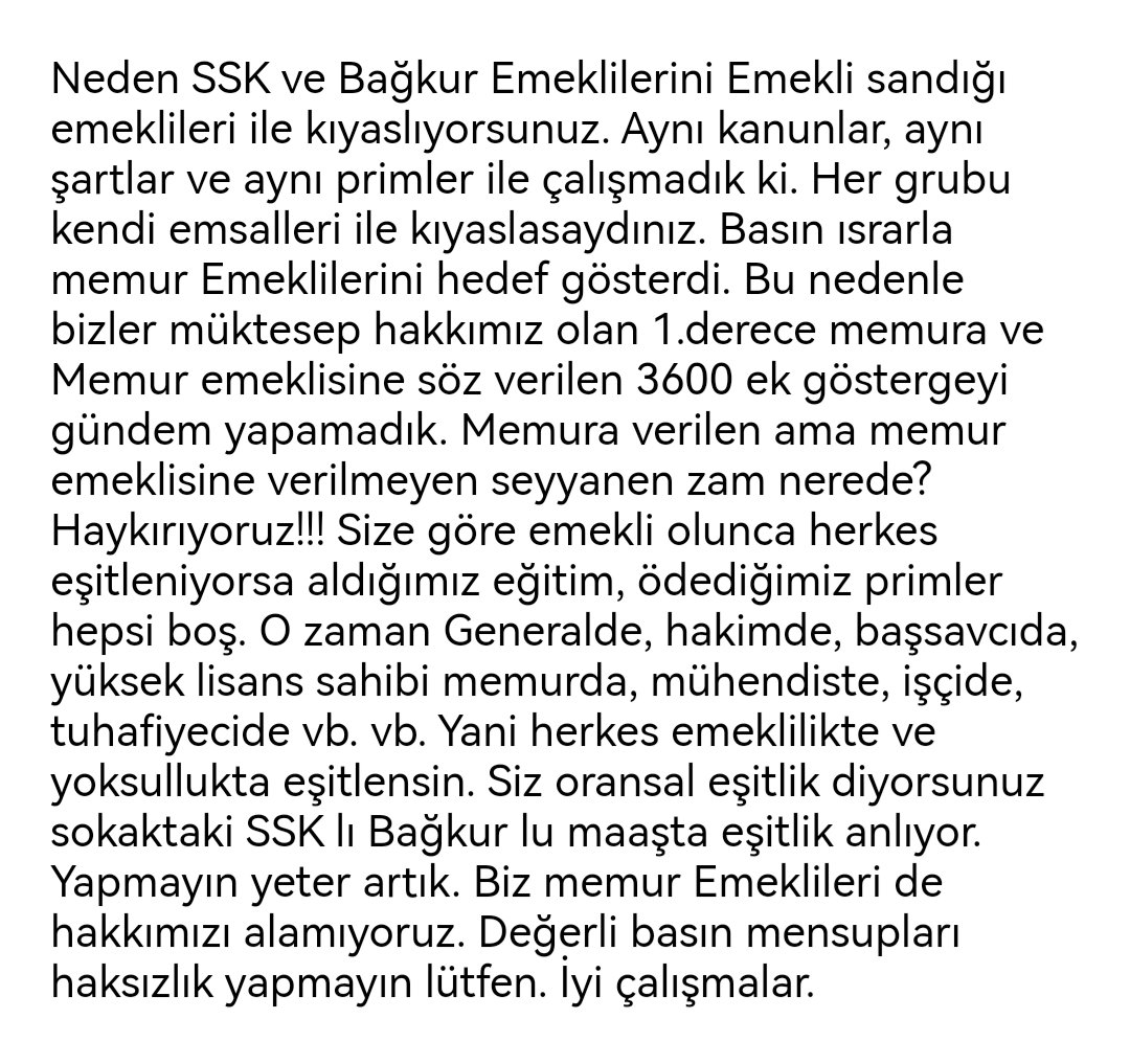 <a href="/Kamubiz_com/">Kamubiz KAMU HABERLERİ BİZDEN!</a> Yıllarca aynı oranda sandıkta biriktirdiğimiz primden bazılarına 3600 bize 2800 den ödeme yapılıyor #BirinciDereceye3600 Ocak 2023 den beri eksik maaş ödeniyor  lütfen sesimizi duyun duyurun #EmekliMemuradaSeyyanen <a href="/Akparti/">AK Parti</a> <a href="/RTErdogan/">Recep Tayyip Erdoğan</a> <a href="/iletisim/">T.C. İletişim Başkanlığı</a> <a href="/herkesicinCHP/">CHP 🇹🇷</a> <a href="/eczozgurozel/">Özgür Özel</a>