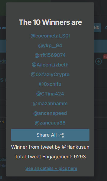 Hankusun's tweet photo. Second giveaway winners! Please DM me 🫡

@sweepwhale
@cocometal_S0l
@ykp__94
@0XfazlyCrypto
@0xchifu
@CTina424
@mazanhamm
@ancenspeed
@zancaca88 https://t.co/QJ99AKbn0R