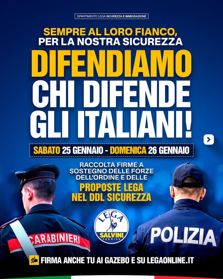 ✍🏻 DIFENDIAMO CHI DIFENDE GLI ITALIANI!
Ogni giorno, le Forze dell’Ordine rischiano la loro vita per la nostra sicurezza.
A sinistra fanno di tutto per attaccarle e screditarle, ma difenderle è dovere di tutti - soprattutto in questi giorni -… facebook.com/50315025116667…