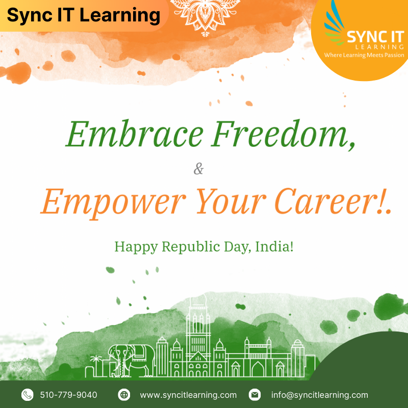 syncitlearning's tweet image. 🎉 Happy Republic Day! 🇮🇳
To all aspiring professionals, take a step towards success with IT Certifications &amp;amp; Training from Sync IT Learning.

💻 Upskill today for a brighter tomorrow!

✨ Let’s build a stronger future together! ✨

#RepublicDay #SyncITLearning #ITCertifications