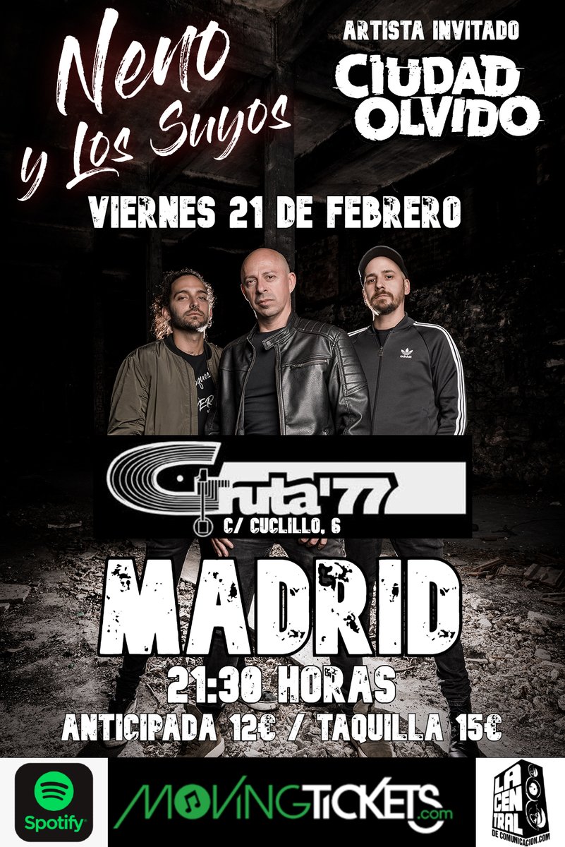 gruta77madrid's tweet photo. Algunas bandas de aquí en unos días.
No te pierdas la escena local; alimenta el día a día.
7 febrero: #EnLaCasa y @RioMenteArte
13 febrero: #AmonRa
21 febrero: @NenoylosSuyos y #CiudadOlvido
@Carabanchel_DC
Más info.: https://t.co/xt2Bl1cKv9
#reggae #rnb #rock https://t.co/ZPgaoxSFxe