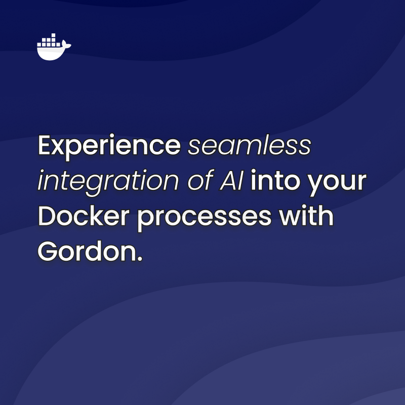 Docker's tweet photo. Save time. Code more. ⏱️ Gordon’s AI-driven efficiency transforms your Docker workflows.

Discover the smarter way to manage containers! 🐳🤖

👉 Read more: https://t.co/kXOLizTsFu https://t.co/raUwWLT6Ll