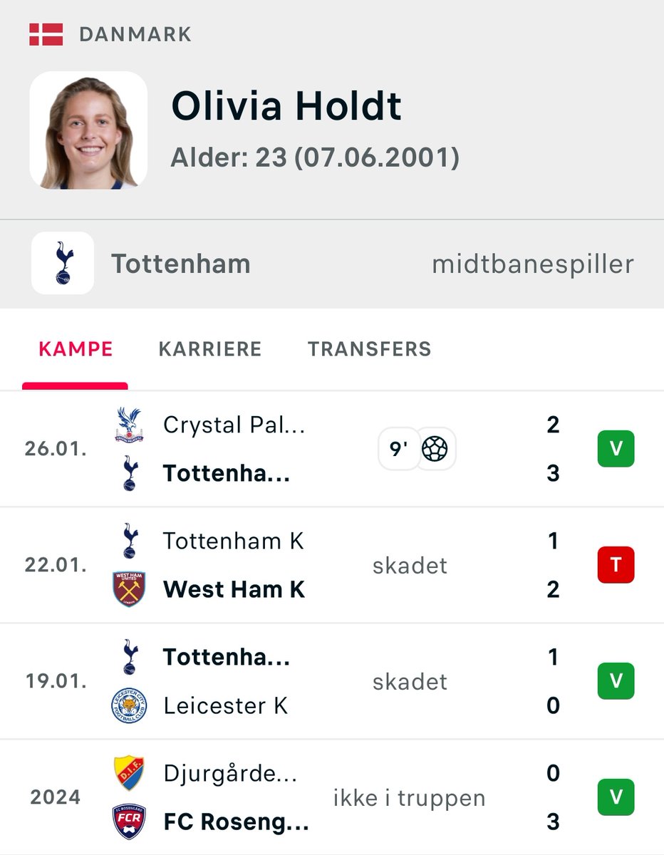 Debutmål i Tottenham! 🙌🏻
Stærk start for Olivia Holdt i Tottenham og den engelske liga. ✨