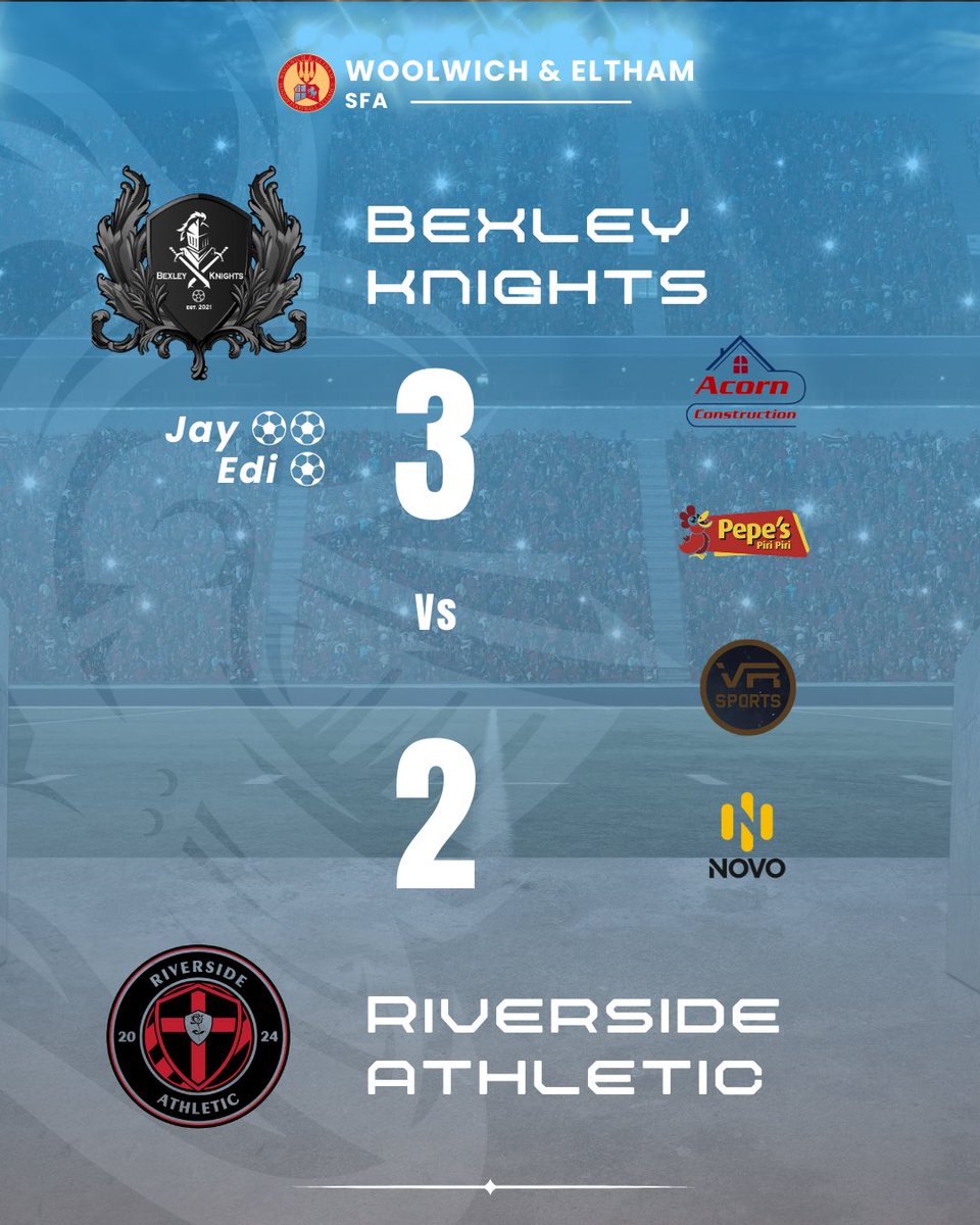Bexley Knights FC⚽️ (@bexleyknightsfc) on Twitter photo A good win to get 3 points on the board, and build up some momentum. Credit to <a href="/riversideathfc/">Riverside Athletic Football Club</a> for a good game.
All focus now on next week’s Quarter final in the divisional cup.
MOTM🏆 - Ercan
<a href="/WESFA_Football/">W.E.S.F.A.</a> A good win to get 3 points on the board, and build up some momentum. Credit to <a href="/riversideathfc/">Riverside Athletic Football Club</a> for a good game.
All focus now on next week’s Quarter final in the divisional cup.
MOTM🏆 - Ercan
<a href="/WESFA_Football/">W.E.S.F.A.</a>