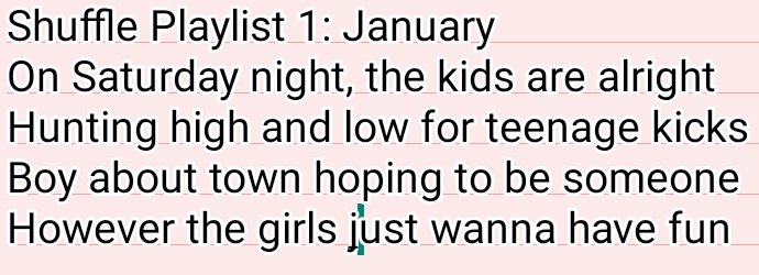FrankAdams79331's tweet photo. Shuffle Playlist 1: January 

I am hopefully making this a monthly thing so watch this space. 👀😉

#boyabouttown #girlsjustwannahavefun
#tobesomeone #SaturdayNight #thekidsarealright #Suede #CyndiLauper #teenagekicks #thewho #thejam #paulweller #poem https://t.co/Nv1FFm223U