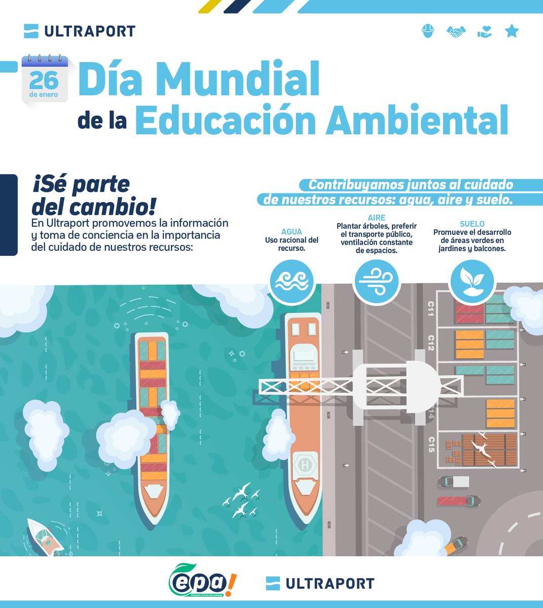 Ultraport_Chile's tweet image. 🌍 Hoy conmemoramos el Día de la Educación Ambiental, un llamado a reflexionar sobre cómo nuestras acciones impactan el entorno. Trabajamos para integrar la conciencia ambiental en nuestras actividades, entendiendo que cada acción cuenta para proteger nuestro planeta.
