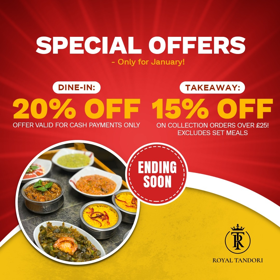 _royal_tandoori's tweet image. ✨ Special Offers - Only for January! ✨

Dine-In: 20% OFF
Offer valid for cash payments only.

Takeaway: 15% OFF
on collection orders over £25!
Excludes Set Meals.
Offer valid for cash payments only.
-
#JanuaryOffer #royaltandooricorby #corby #northhamptonshire #indianfood