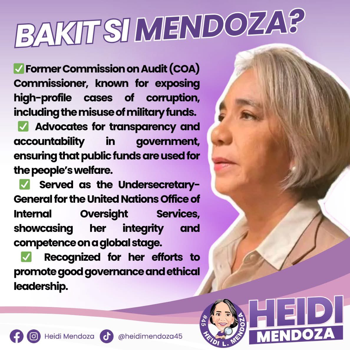 HeidiMendoza45's tweet photo. Ready na ba kayo ibalik ang pagtaas noo natin bilang isang Pilipino ???💜

Baka this time , puwede na Kay Heidi Tayo??? 💕

Retweet , Heart and Follow po if parehas tayo ng iniisip. 🙏

#45HeidiMendoza
#FormerCOACommissioner
#HeidiNation https://t.co/QJc7K02a7C