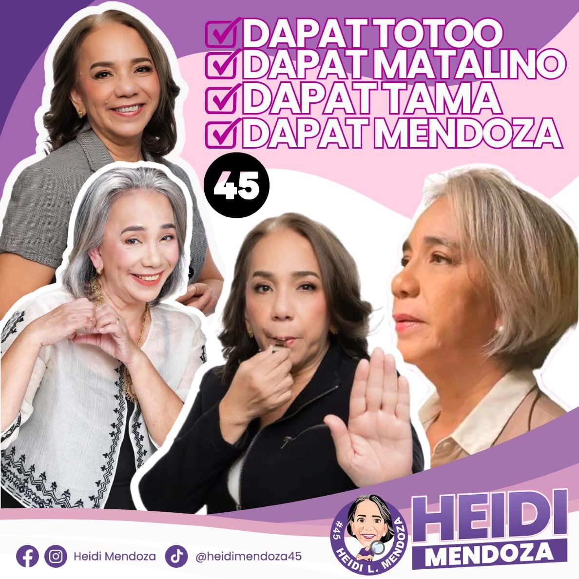 HeidiMendoza45's tweet photo. Ready na ba kayo ibalik ang pagtaas noo natin bilang isang Pilipino ???💜

Baka this time , puwede na Kay Heidi Tayo??? 💕

Retweet , Heart and Follow po if parehas tayo ng iniisip. 🙏

#45HeidiMendoza
#FormerCOACommissioner
#HeidiNation https://t.co/QJc7K02a7C