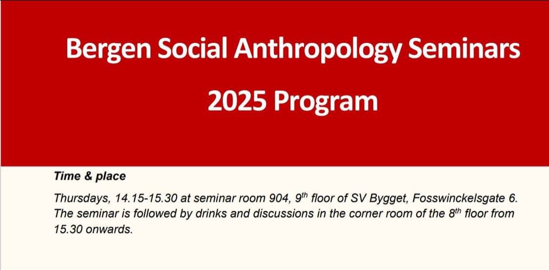 All upcoming BSAS seminars for 2025 can now be found in the calendar on our department website. First event 6 February - check out which exciting visitors we have coming to Bergen this year!

uib.no/en/antro/calen…