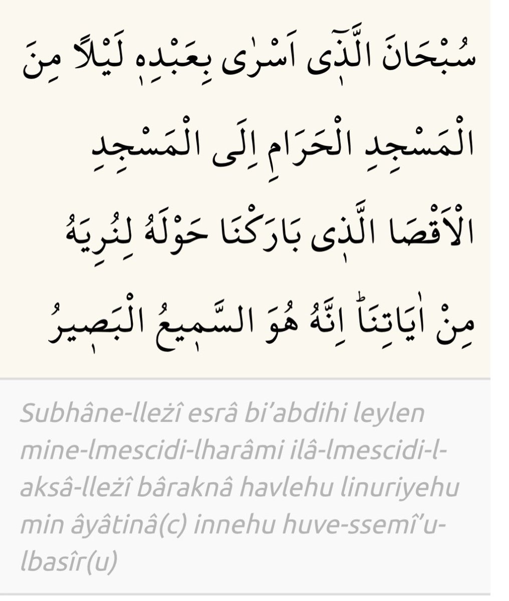ozcanates1907's tweet photo. “Bir gece, kendisine âyetlerimizden bir kısmını gösterelim diye (Muhammed) kulunu Mescid-i Harâm'dan, çevresini mübarek kıldığımız Mescid-i Aksâ'ya götüren Allah noksan sıfatlardan münezzehtir; O, gerçekten işitendir, görendir.”

İsra Suresi/1

#MiraçKandili https://t.co/iF1ZJHSSFK