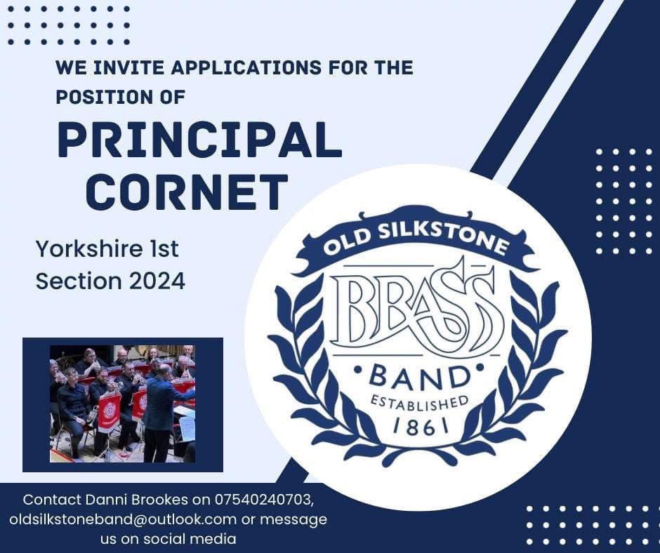 OldSilkstone's tweet photo. We are making good progress in the band room on our test piece - Introduction, Elegy and Caprice.

We are still looking for a couple of front row cornet players to complete our lineup.

Rehearsals are 

Wednesdays - 8-10pm
Sundays - 7-9pm

🎺💙🎶🎺💙🎶 https://t.co/6UgvsfD2WW
