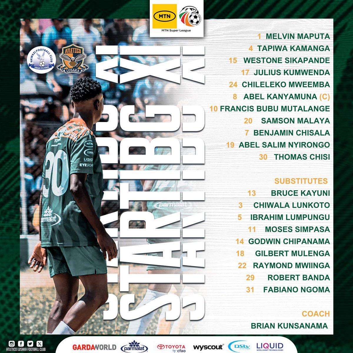 AtleticoLusaka's tweet photo. STARTING XI!

This is how we start against Nkwazi FC.

#badboys #atleticofc #startingxi https://t.co/yFKPgbFgv2