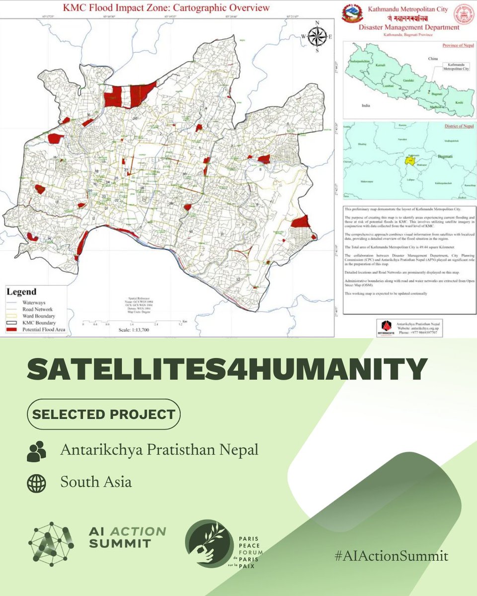antarikchya's tweet photo. Antarikchya Pratisthan Nepal is proud to announce that the @ParisPeaceForum has selected our "Satellites4Humanity" Project as one of the Top 50 projects from 770 applications across 111 countries for the #AIActionSummit 

More details about S4H here: https://t.co/DeGX5xT8n3 https://t.co/1oQFrx0CU1