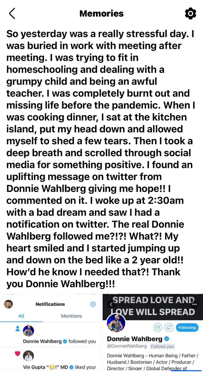 MicheleJanosko's tweet photo. @DonnieWahlberg This was the quote that lifted me up 4 years ago during the rough days of the pandemic! Sharing my post from that day. Thanks for the follow- it really made my day when I needed it the most. Your heart is beautiful. Thank for always spreading the love. https://t.co/O28A9hRwXS