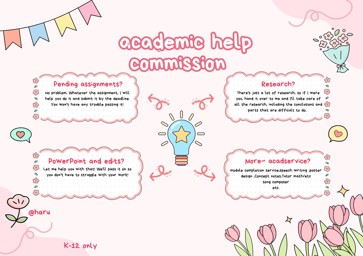 #haru_acads tamad kaba? eme><

Are you struggling with assignments or feeling overwhelmed by school projects? Don't worry; the fees are low and affordable. Completing your tasks is simple and hassle-free!