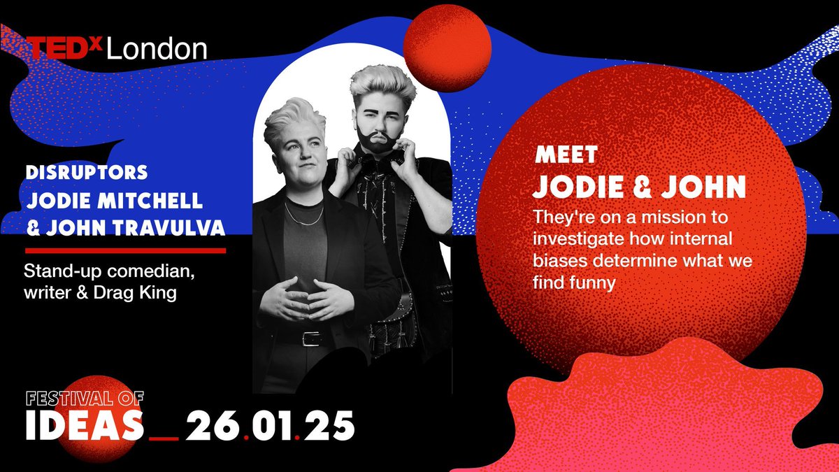 TEDxLondon (@tedxlondon) on Twitter photo Discover how internal biases affect what you find funny with <a href="/JodieMitchell_/">Jodie Mitchell</a> & John Travulva, stand-up comedian, writer & drag king. 😆 🎭 🎤 #TEDxLondon #TEDxLondonFestivalOfIdeas Discover how internal biases affect what you find funny with <a href="/JodieMitchell_/">Jodie Mitchell</a> & John Travulva, stand-up comedian, writer & drag king. 😆 🎭 🎤 #TEDxLondon #TEDxLondonFestivalOfIdeas