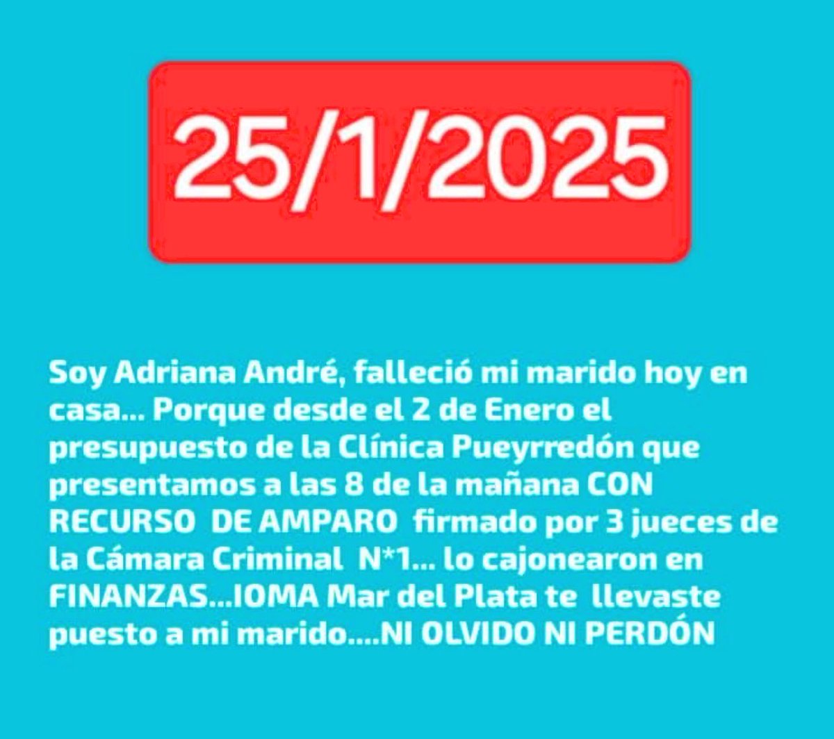 #BuenDomingo Otra muerte más que #IOMA nos deja - Mario de Mar del Plata donde parece nada en Salud que administre IOMA funciona. BASTA DE MUERTES <a href="/nkreplak/">Nicolás Kreplak</a> <a href="/Kicillofok/">Axel Kicillof</a> <a href="/homerogiles/">Homero Giles</a> <a href="/ccgioma/">Consejo Consultivo Gremial IOMA</a> <a href="/MinSalud_Ar/">Ministerio de Salud de la Nación</a> <a href="/SaludBAP/">SaludBAP</a> #IOMAmata <a href="/HCDiputadosBA/">Diputados BA</a> <a href="/BAProvincia/">Gobierno PBA</a>