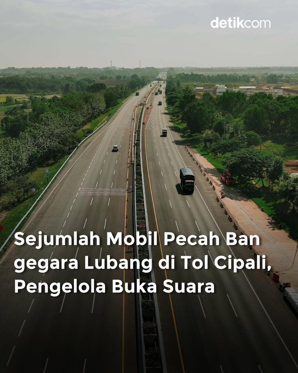 detikcom's tweet photo. Video sejumlah mobil di Tol Cikopo-Palimanan (Tol Cipali) mengganti ban di bahu jalan viral di media sosial (medsos). Mobil-mobil itu disebut mengalami pecah ban akibat jalan berlubang.โฃ
โฃ
>> https://t.co/ia3manYCXn
#detikcom #TolCipali #BanPecah #LongWeekend https://t.co/eYBnRmEfGe