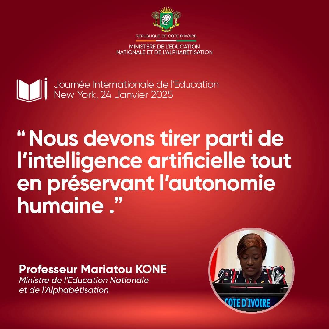 MariatouKONE1's tweet photo. Pour un avenir éducatif durable, utilisons l’intelligence artificielle comme un outil au service de l’humanité, tout en préservant notre autonomie et nos valeurs fondamentales.

#JIE2025
#EGENA
#ONU
#UNESCO https://t.co/rDSrg012wy