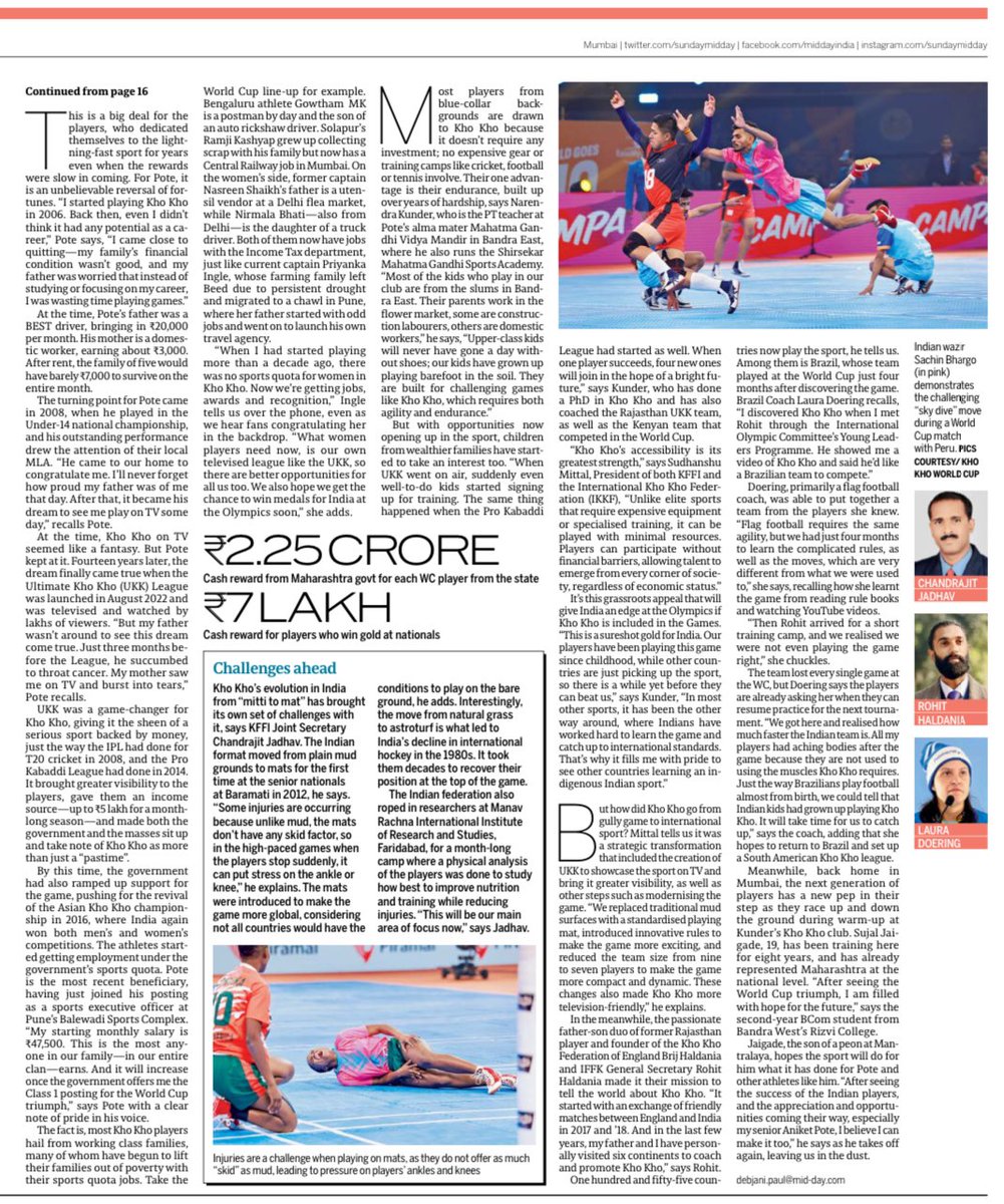 debjani9's tweet photo. My story for @sundaymidday this week on the rise of Kho Kho from a dusty schoolyard pastime to a serious international sport, and how this has transformed the fortunes of so many players from humble backgrounds https://t.co/3LA6Eod2ux