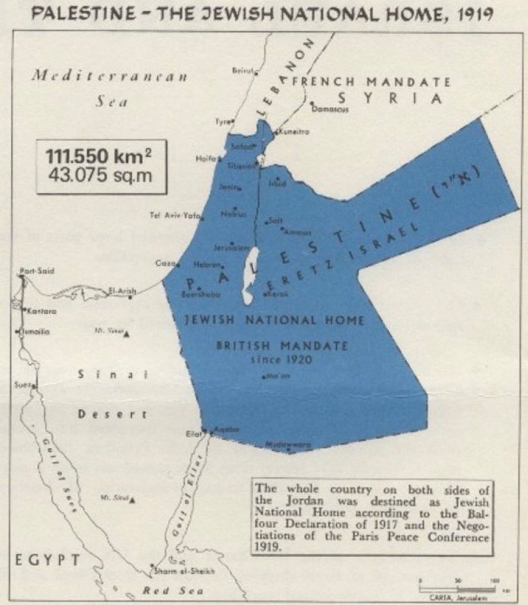 MarinaMedvin's tweet photo. Most of the British-held land known as the Jewish National Homeland was given to the Arabs. It’s called Jordan today.

Jews weren’t permitted to settle in Arab areas during British rule. Transjordan, as it was called during the transient period, was closed off to Jewish settlement. Jewish land, however, was open to Arab settlement.