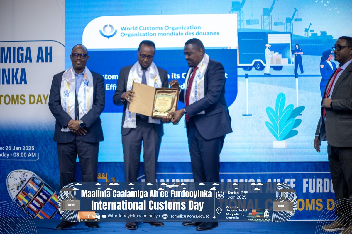 Somali Customs honours the outstanding contributions of our customs officials and stakeholders today as part of #InternationalCustomsDay celebrations. Together, we’re delivering efficiency, security, and prosperity for Somalia. #CelebratingCustoms