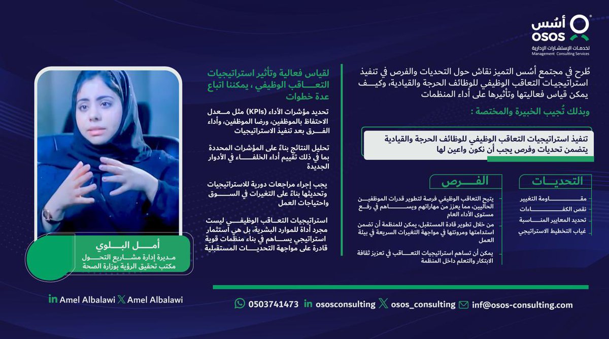 osos_consulting's tweet photo. الخبيرة والمختصة الاستاذة. أمل البلوي 
@amal_balawi 

تُجيب في مجتمع  "أسُس التميز"  عن التحديات والفرص في تنفيذ استراتيجيات التعاقب الوظيفي للوظائف الحرجة والقيادية، وكيف يمكن قياس فعاليتها وتأثيرها على أداء المنظمات   :

أسُس التميز معكم لتحقيق أفضل الممارسات https://t.co/hN7rKAcHDM