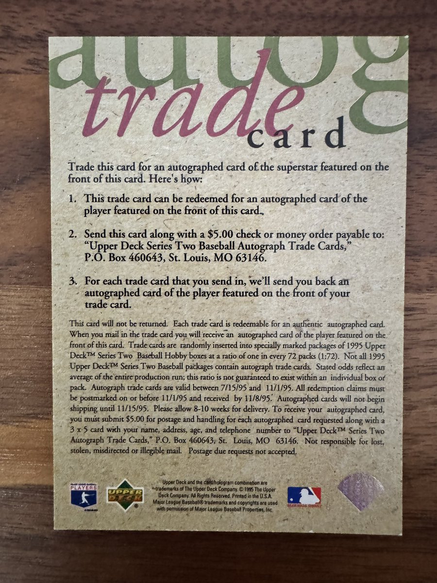 pockeyguy's tweet photo. @UpperDeckSports @UpperDeckAssist - This morning, while going through my old baseball cards with my daughter, I came across this redemption card. When I pulled it at 7 years old, I had no idea what it was! Any chance it is still redeemable 29 years later for a young collector? 😎 https://t.co/kxwlZrWZNl