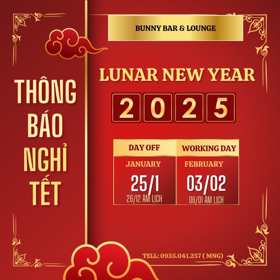 bunnybarlounge's tweet photo. Dear customers 🥰
We would like to inform you that we will be closed for Lunar New Year from January 25 to February 3. 
We will be back with many attractive programs to serve you ❤️❤️
Thank you very much 😚

𝘽𝙐𝙉𝙉𝙔 𝙂𝙞𝙧𝙡𝙨𝘽𝙖𝙧＆𝙇𝙤𝙪𝙣𝙜𝙚 https://t.co/aAvdxn7SPP