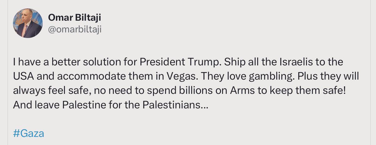swilkinsonbc's tweet image. I have a better solution for President Trump, says @omarbiltaji  — ship all the israelis out of Palestine to the USA and accommodate them in Vegas