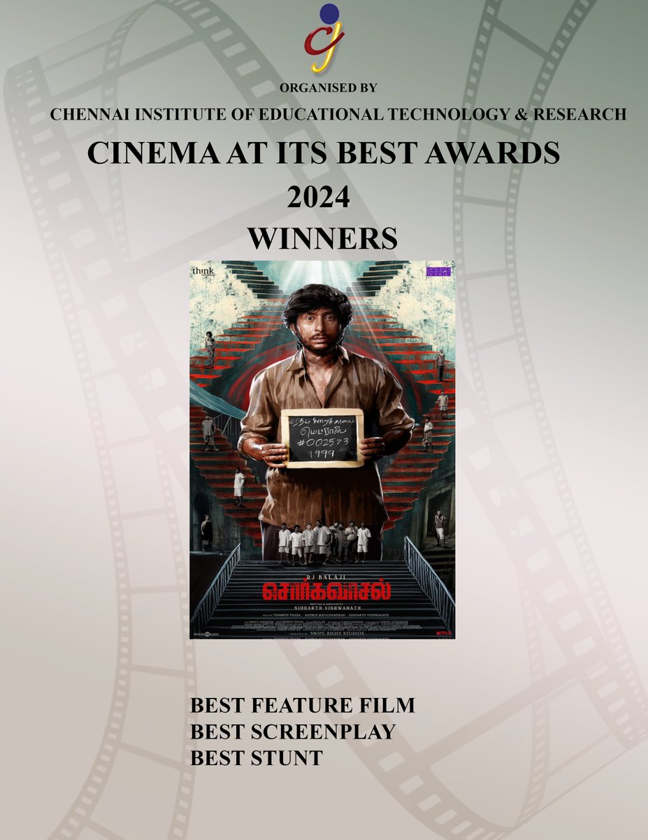 #SorgaVaasal  won the BESTFEATUREFILM in #CAIBAWARDS2024 including BEST SCREENPLAY &amp; BESTSTUNT.

Congrats to the Winners &amp; the whole team. 

<a href="/sid_vishwanath/">Sidharth Vishwanath</a> 
<a href="/sidd_rao/">Siddarth Rao</a> 
<a href="/RJ_Balaji/">RJ Balaji</a> 
<a href="/EditorSelva/">Selva RK</a> 
<a href="/ThinkStudiosInd/">Think Studios</a> 
<a href="/SwipeRight_SRS/">SwipeRightStudio</a> 

<a href="/pro_thiru/">Thiru murugan</a>   <a href="/vinodhj21/">Vinodh Jayaraman</a>