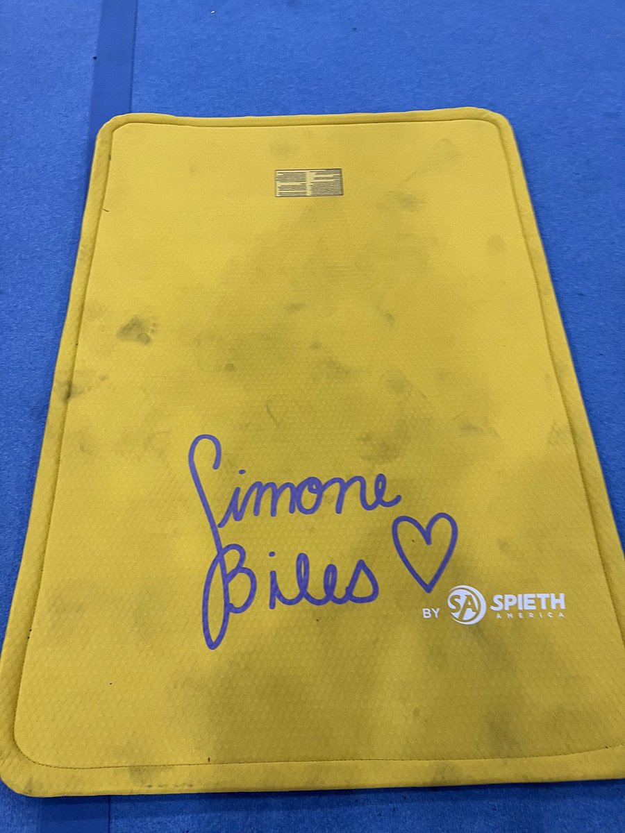 KevinHaglund1's tweet photo. @Simone_Biles my daughter has a meet today and she saw this on beam mat https://t.co/CR5Jtr4V2e