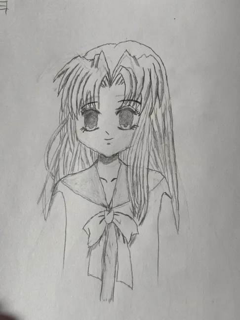 I've recently taken up drawing as a hobby. I'm trying to learn 樋上 いたる's art style and I'm using  タクティクスMOON.&amp;ONE～輝く季節へ～設定原画集 as a reference for now. This is day 36 of me learning to draw, before this I had zero drawing experience.  (川名 みさき)