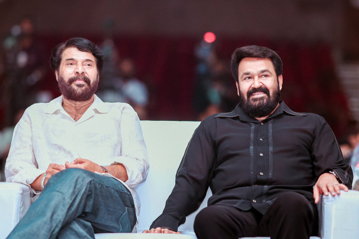 LycaProductions's tweet photo. The titans of Malayalam cinema, @Mohanlal and @mammukka 🤩 at the #L2E teaser launch event! ✨

#L2ETeaserLaunchEvent #Empuraan https://t.co/mStddRlmUz