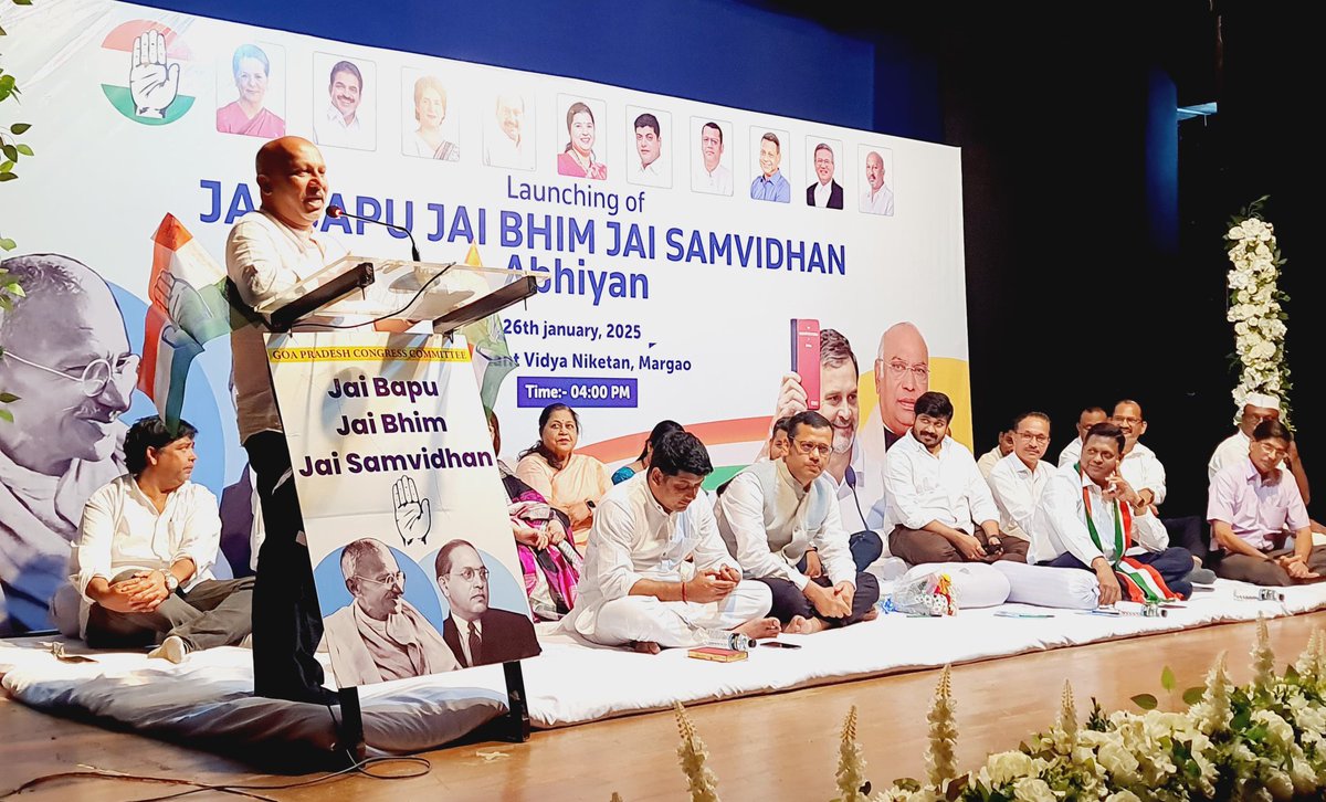 altone_d's tweet photo. Attended the launch of the 'Jai Bapu, Jai Bhim, Jai Samvidhan' program at Gomant Vidya Niketan, Margao. Reaffirmed our commitment to protecting the legacy of Mahatma Gandhi &amp; Babasaheb Ambedkar. Let's work together for a resounding Congress victory in upcoming elections. https://t.co/IubfJh9atx
