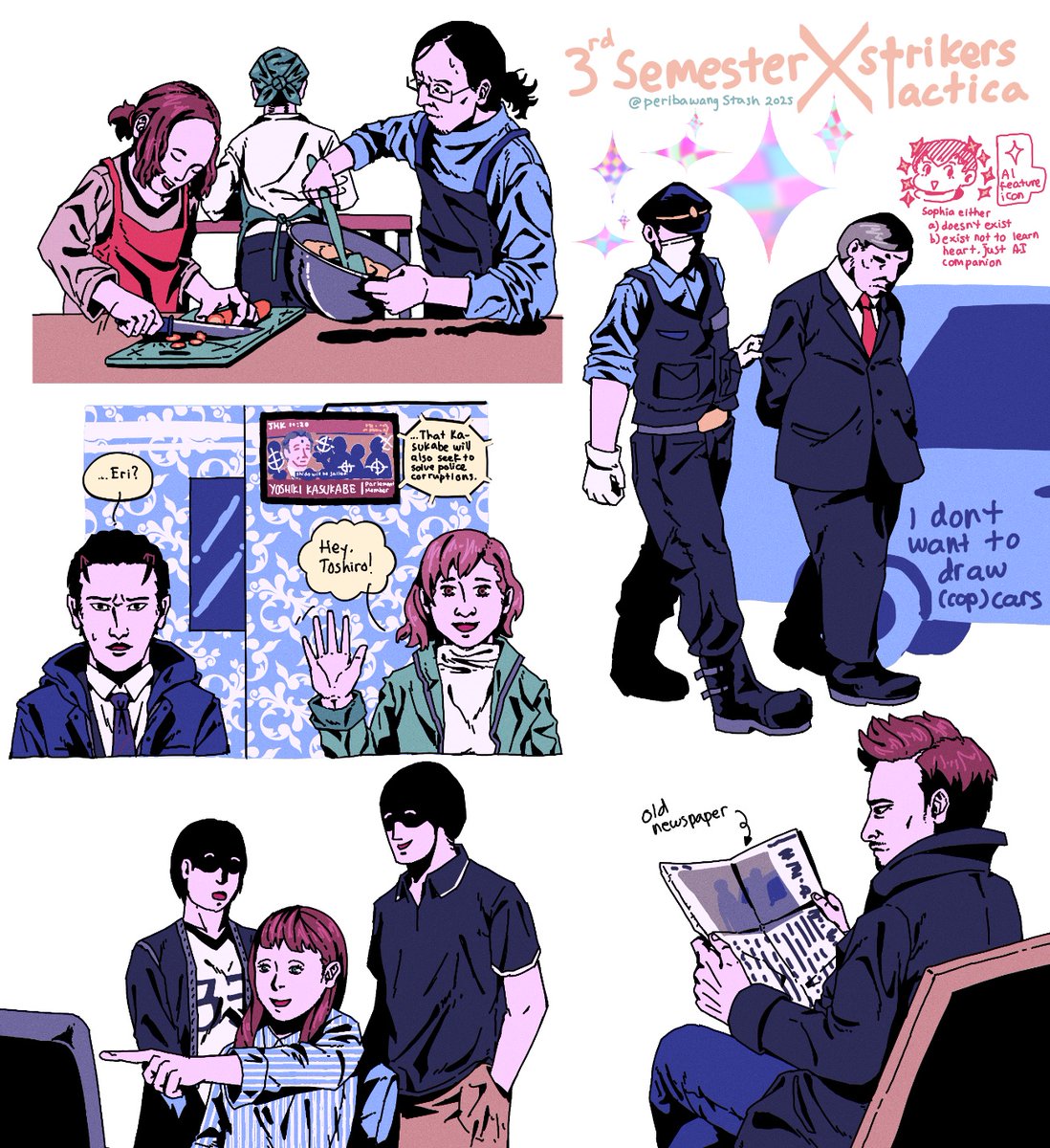 pose studying feat "what are the strikers and tactica characters up to during 3rd semester" #persona5