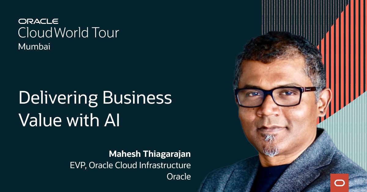 Join Mahesh Thiagarajan at #CloudWorld Tour Mumbai on 6 February and learn how <a href="/Oracle/">Oracle</a>'s cloud portfolio can help your business quickly and easily adopt #AI. Register today: social.ora.cl/6014xMaFw