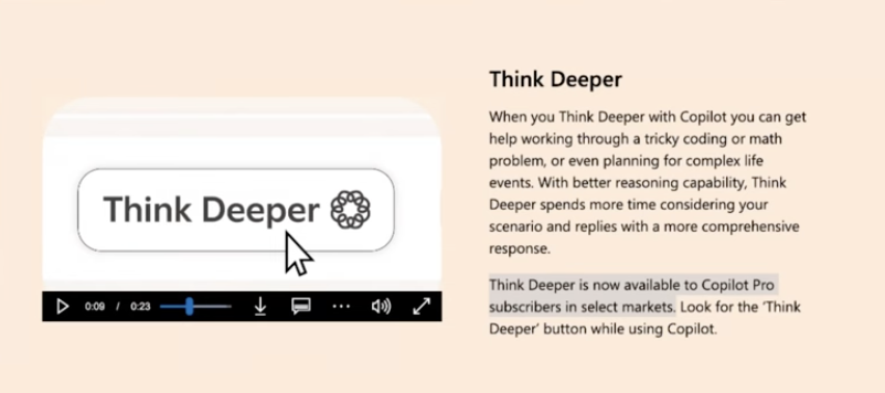 vjera12's tweet image. I’m excited to share that the Think Deeper exclusive feature is now available to me, which is typically reserved for Pro Copilot users — even though I don't have Pro Copilot!

#ThinkDeeper #Microsoft #AI #Copilot #CopiltPro