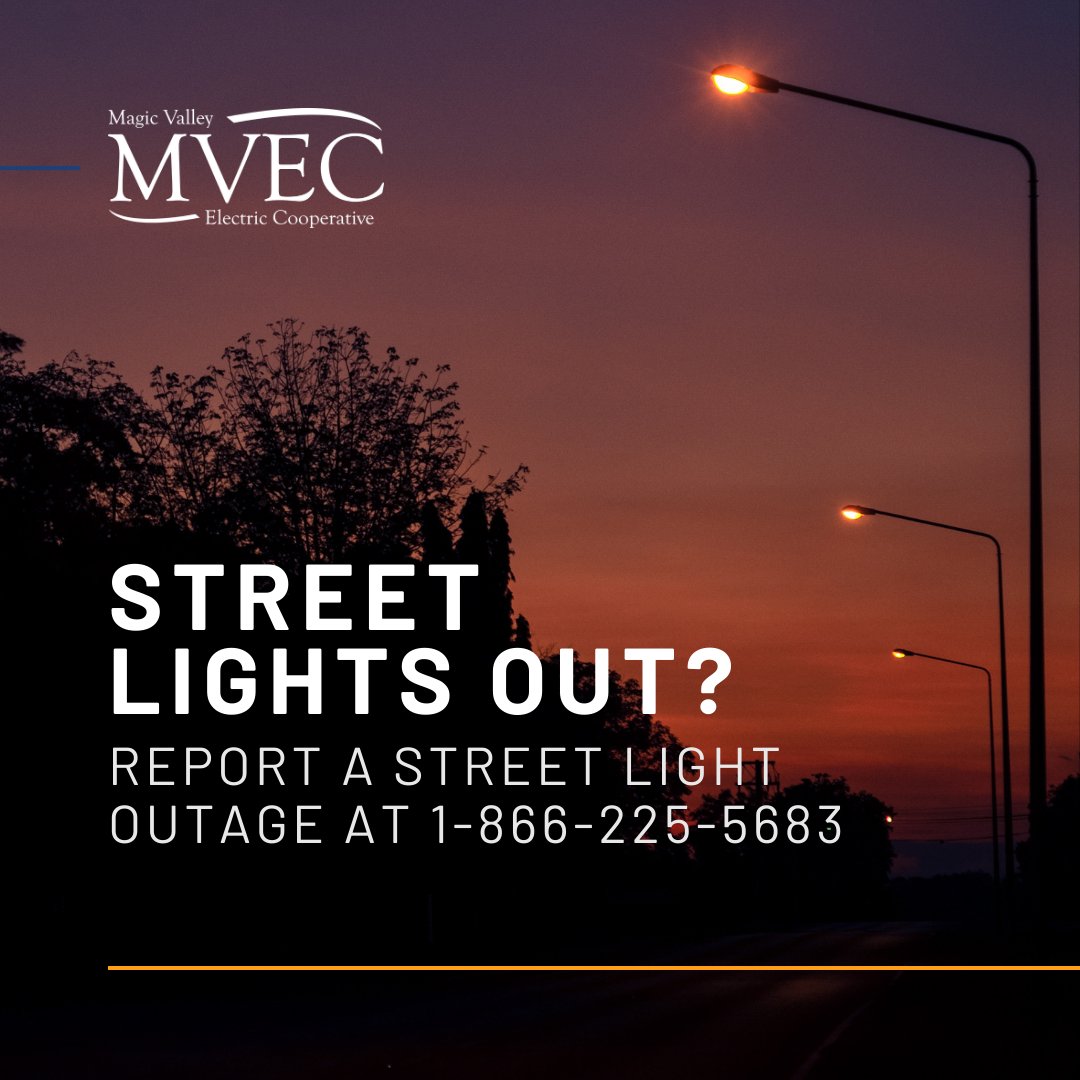 MagicValleyEC's tweet image. Need to report a street light outage?  

Report any street light outage using the link below: 
magicvalley.coop/contact/street…