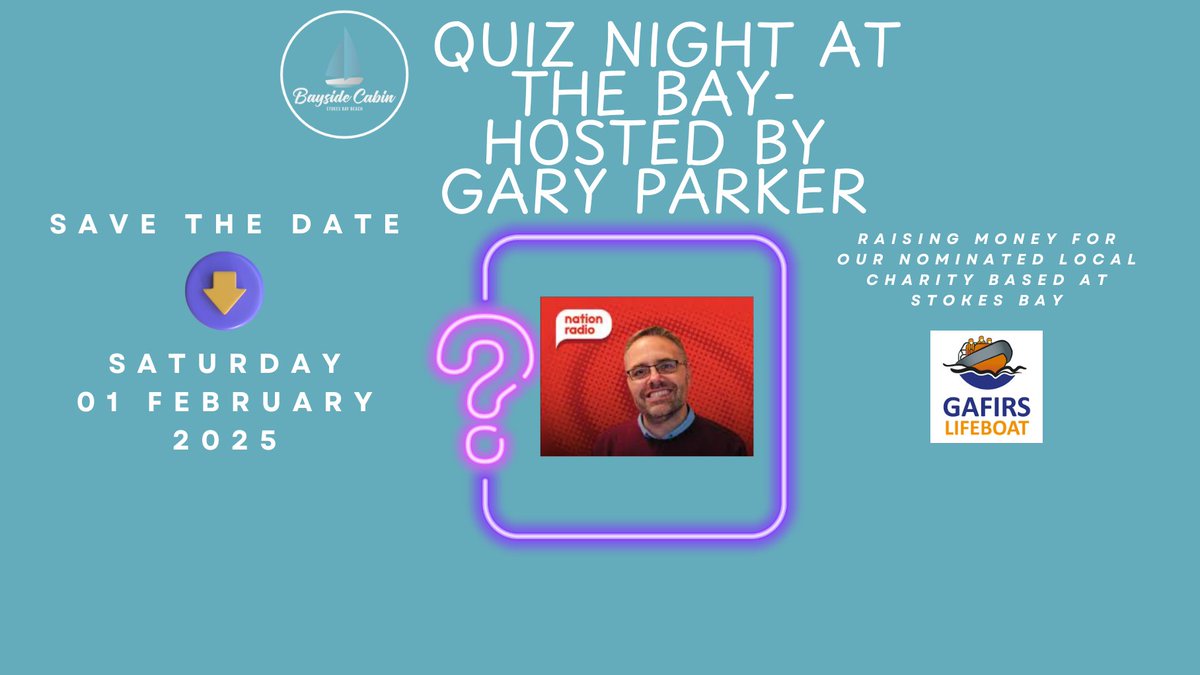 A huge thank you to everyone who’s booked for my first "Quiz Night at The Bay" at Bayside Cabin, Stokes Bay, Gosport on 1st Feb! 🎉 With 130 people attending, we're fully booked! 🙌 If you'd like to support <a href="/GAFIRS/">GAFIRS Lifeboat</a> click: justgiving.com/page/gary-park…💙 #QuizNightAtTheBay #Gosport