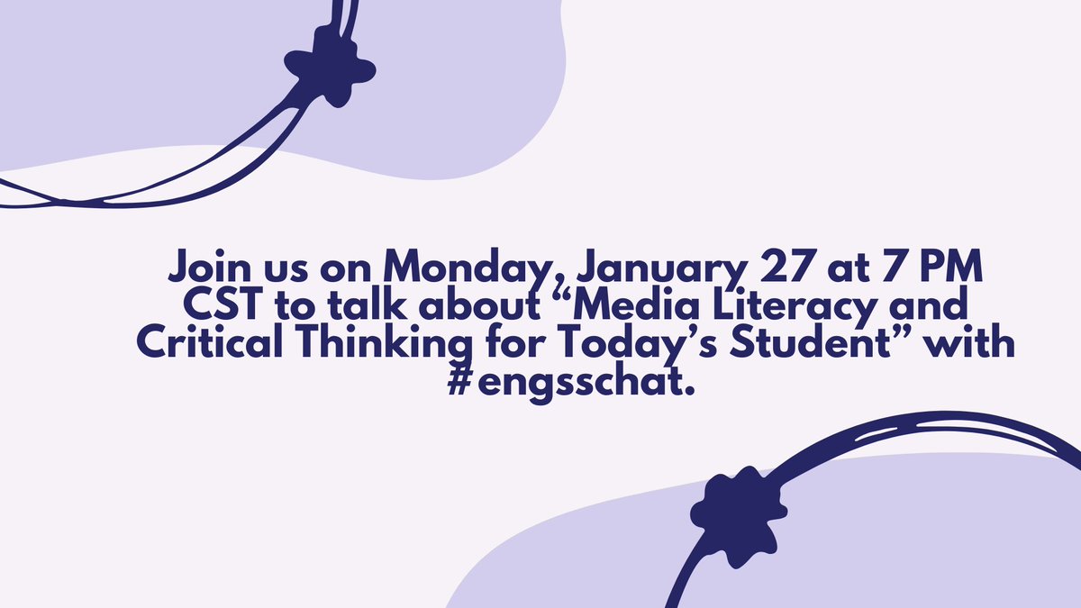 Steph_Sukow's tweet photo. With all that's going on in the world, let's encourage our Ss to think critically about the media. Join our combined #engsschat to talk “Media Literacy and Critical Thinking for Today’s Students” with #engsschat at 7 PM CST. #engchat #sschat #edchat #teachertwitter #medialiteracy https://t.co/EOe1TG68t0
