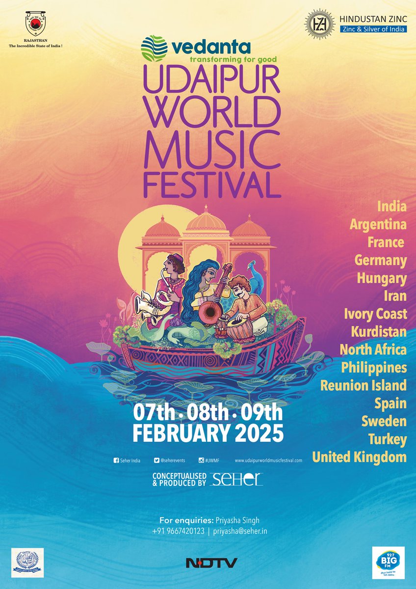 🎟️ FREE ENTRY 🗓️ 7-9 FEB 
Vedanta Udaipur World Music Festival 2025 is here. Get ready for 3 unforgettable days of global music in the City of Lakes - Udaipur. Artist lineup #outsoon! #VUWMF #VUWMF2025 #VedantaUdaipurWorldMusicFestival